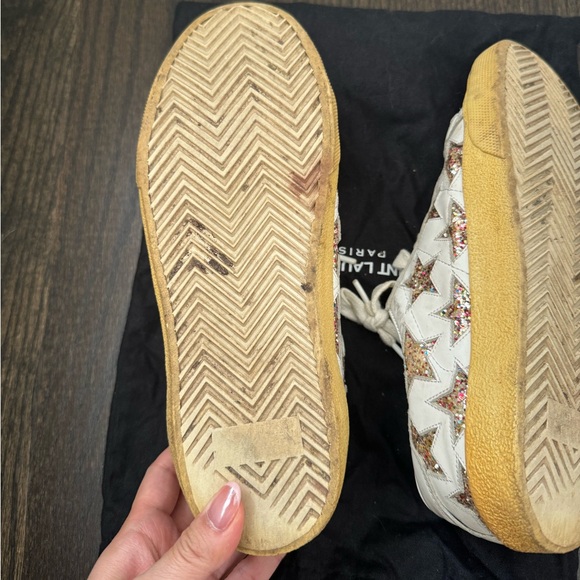 Saint Laurent White Leather Star Embellished Low Top Sneakers - Picture 4 of 6